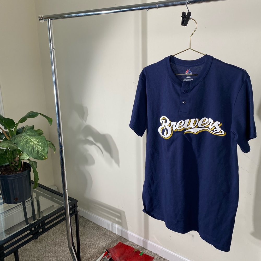 Majestic Milwaukee Brewers Navy Blue 100% Cotton Logo tee ( VINTAGE )